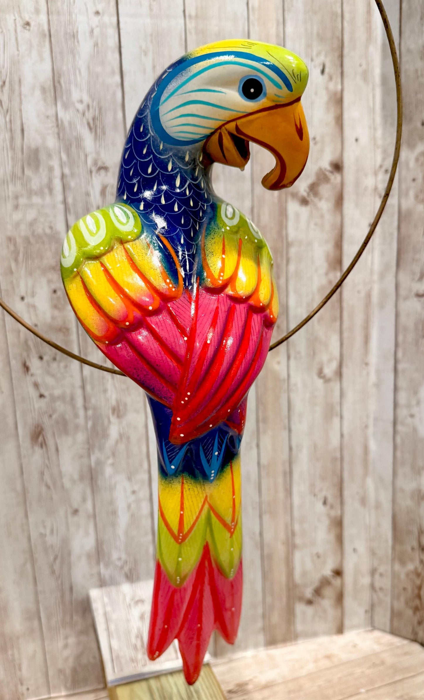 Hanging Exotic Bird in Ring Mexican Pottery Ceramic Pajaro De Cerámica
