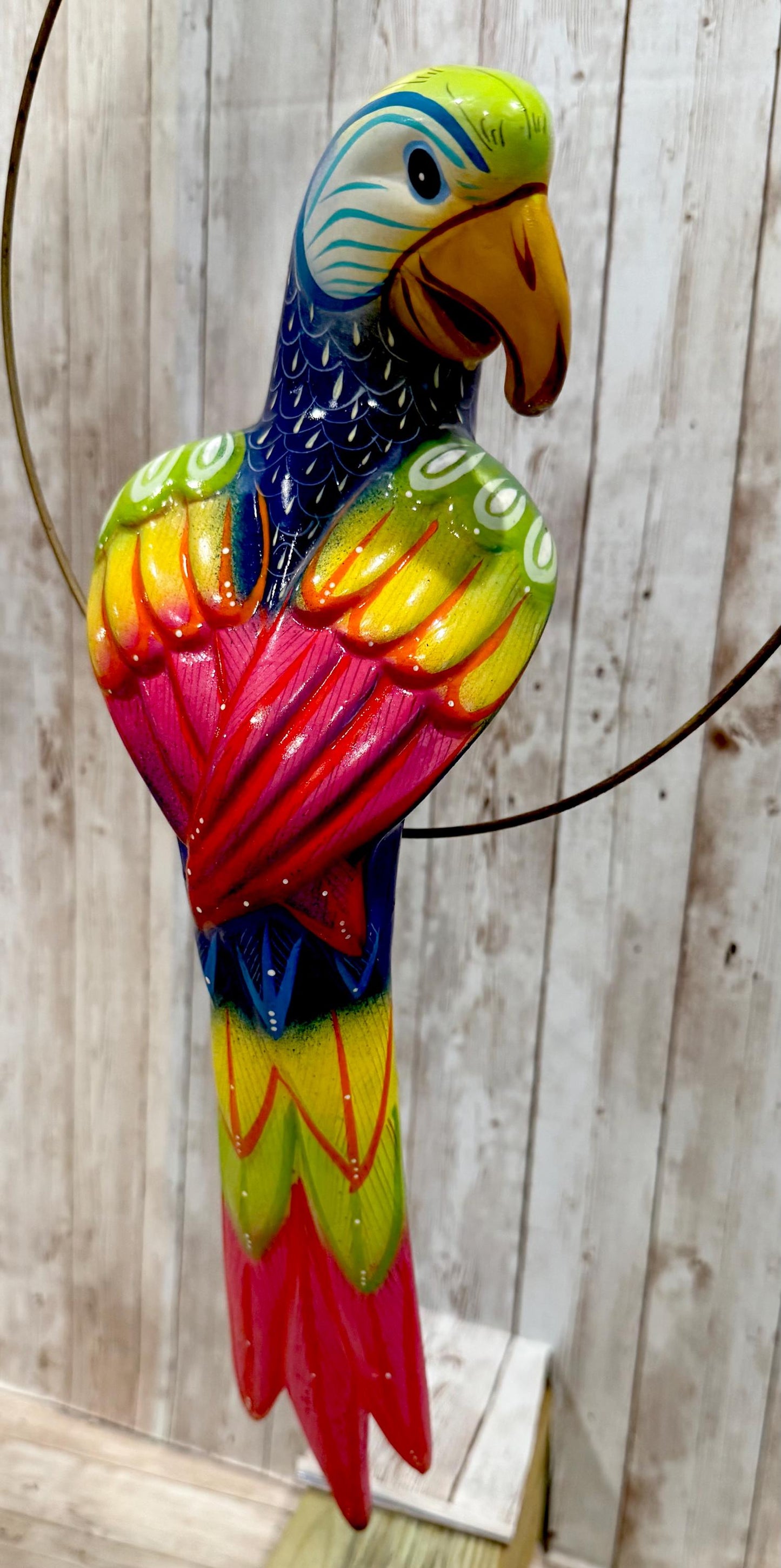 Hanging Exotic Bird in Ring Mexican Pottery Ceramic Pajaro De Cerámica