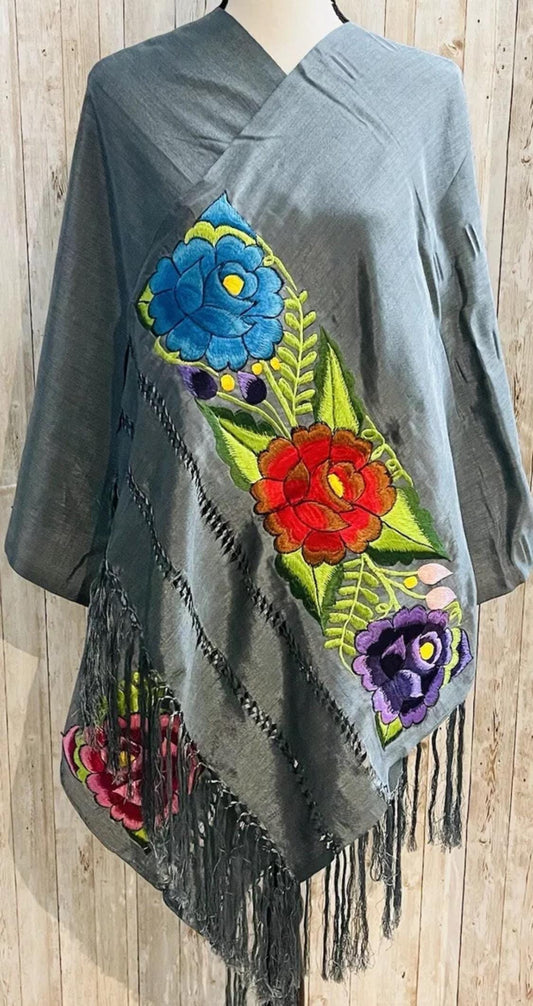 Embroidered Silk Handmade Mexican Shawls Rebosos Bordados en Ceda