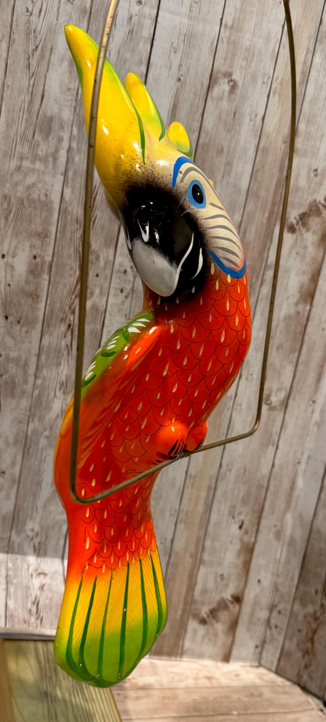 Hanging Exotic Bird in Ring Mexican Pottery Ceramic Pajaro De Cerámica