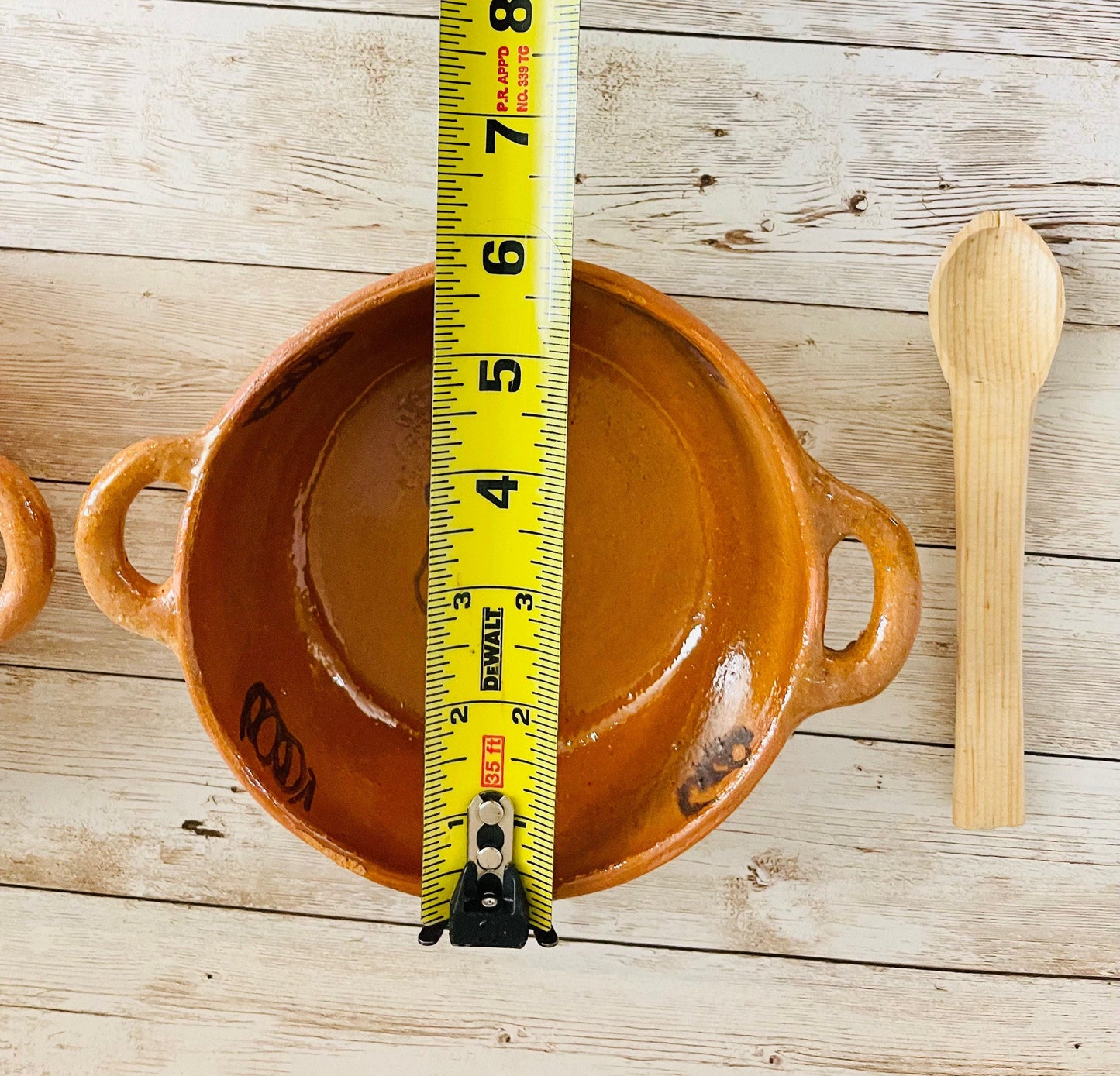 Mexican Salsa/Cheese Plate with wood Spoon Plato Salsero/Quesero de Barro con Cuchara de Madera