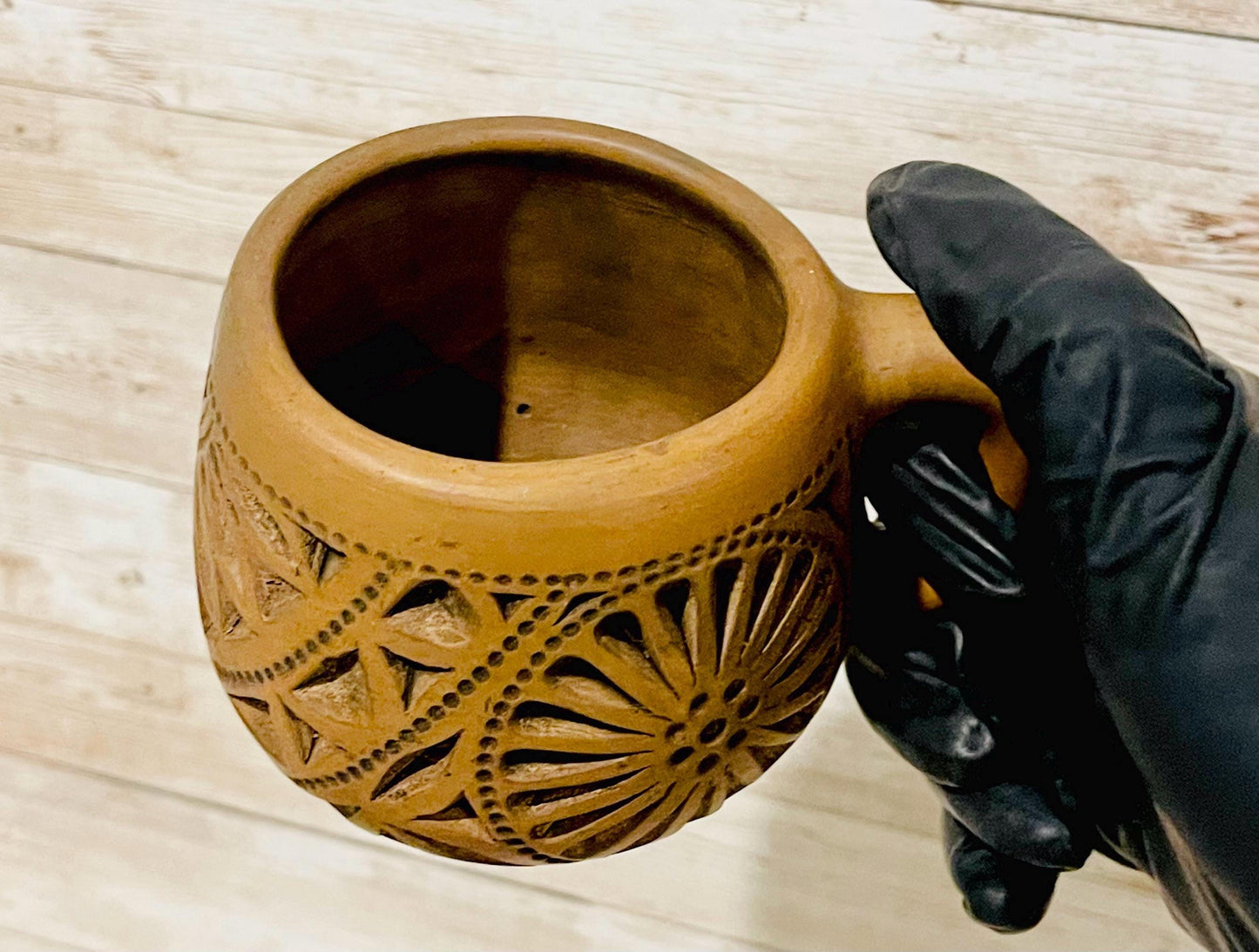 4X Mexican Artesanal Brown Clay Mexican Mugs Cups 4 Tazas Mexicanas Caladas de Barro Cafe de Oaxaca