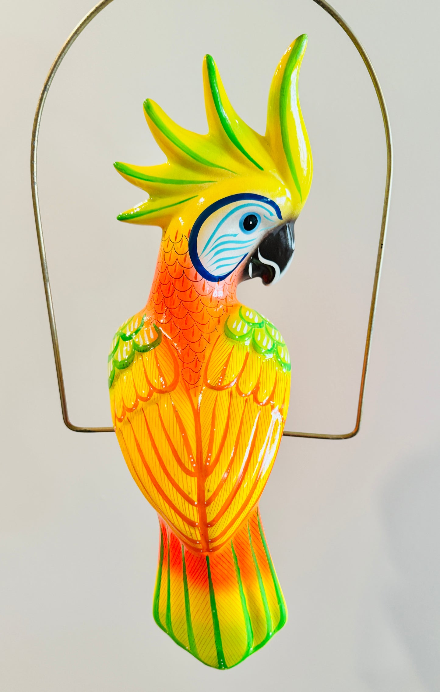 Mexican Exotic Ceramic Bird on a Perch Pajaro Mexicano de Ceramic en Aro