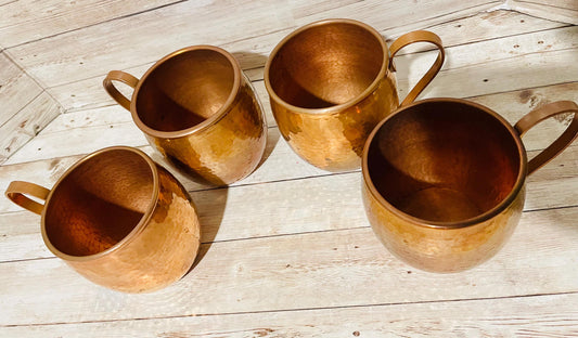 4x Mexican Copper Cups 4 Vasos de Cobre Mexicano