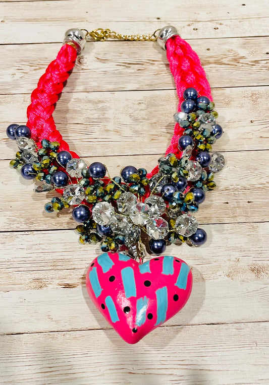 Mexican Artesanal Palm Leaf Heart Shaped Necklace Collar Artesanal Mexicano de Corazon