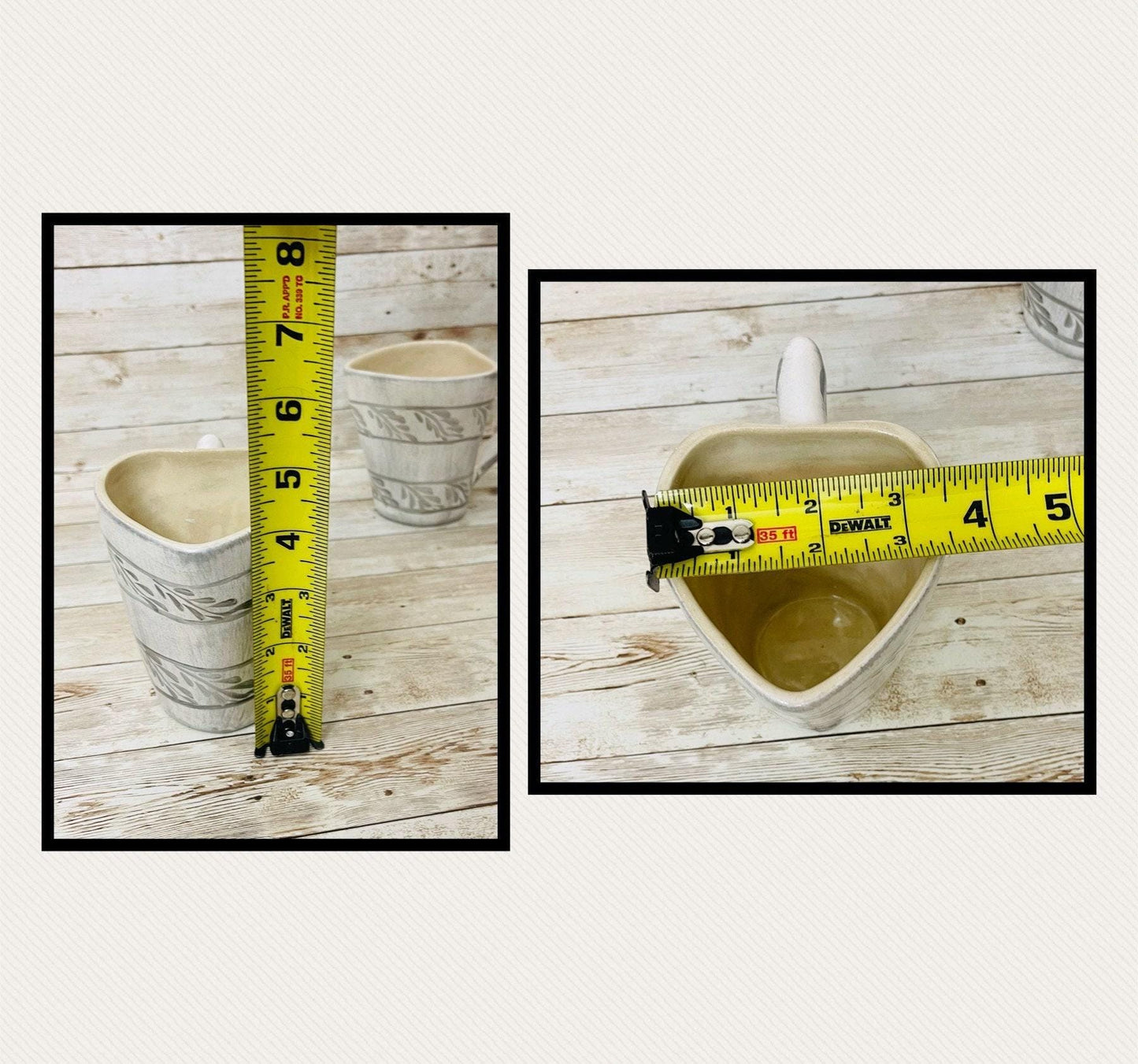 2x Mexican Ceramic Heart Shaped Pottery Cups 2x Tazas de Ceramica Mexicanas en Forma de Corazon