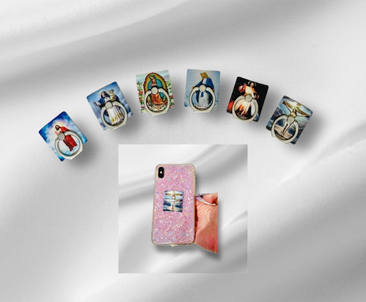 2x Phone Rings Grips Jesus on Cross Virgin Mary Virgin Mary with Baby Jesus 2x Arillos para Celular de Virgen Maria, Jesus en la Cruz,