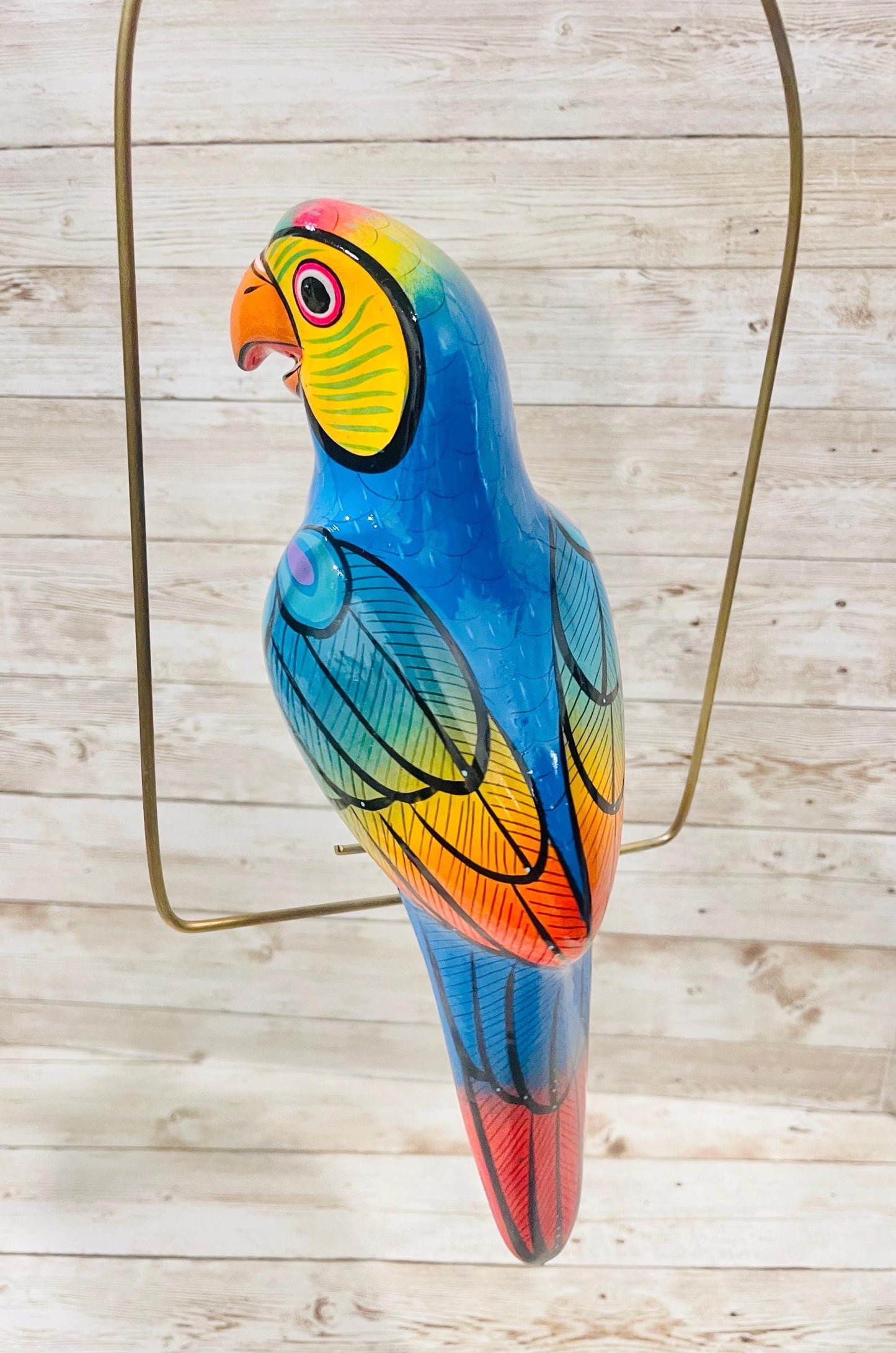 Hanging Exotic Bird in Ring Mexican Pottery Ceramic Pajaro De Cerámica