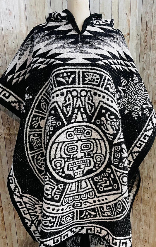 Mexican Poncho Gavan De Calendario Azteca con Gorro Mexican PONCHO Aztec Calendar with Hoodie