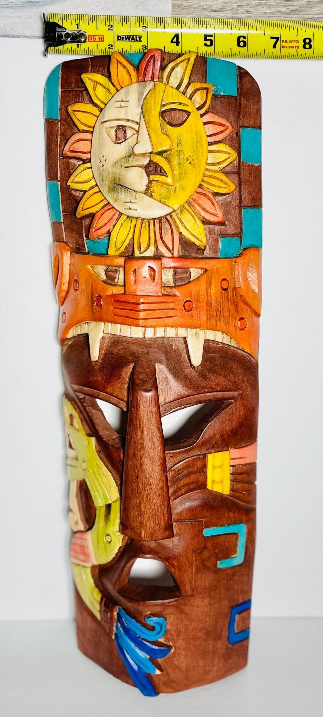Prehistoric Wooden Mask Mayan Culture Hand Carved Mexican Wall Art Artesanias Mexicana Mascara Maya De Madera