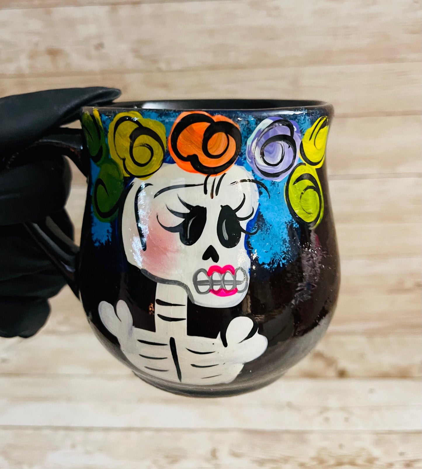 Mexican Sugar Skulls Pottery Cup Taza Mexicana de Catrina