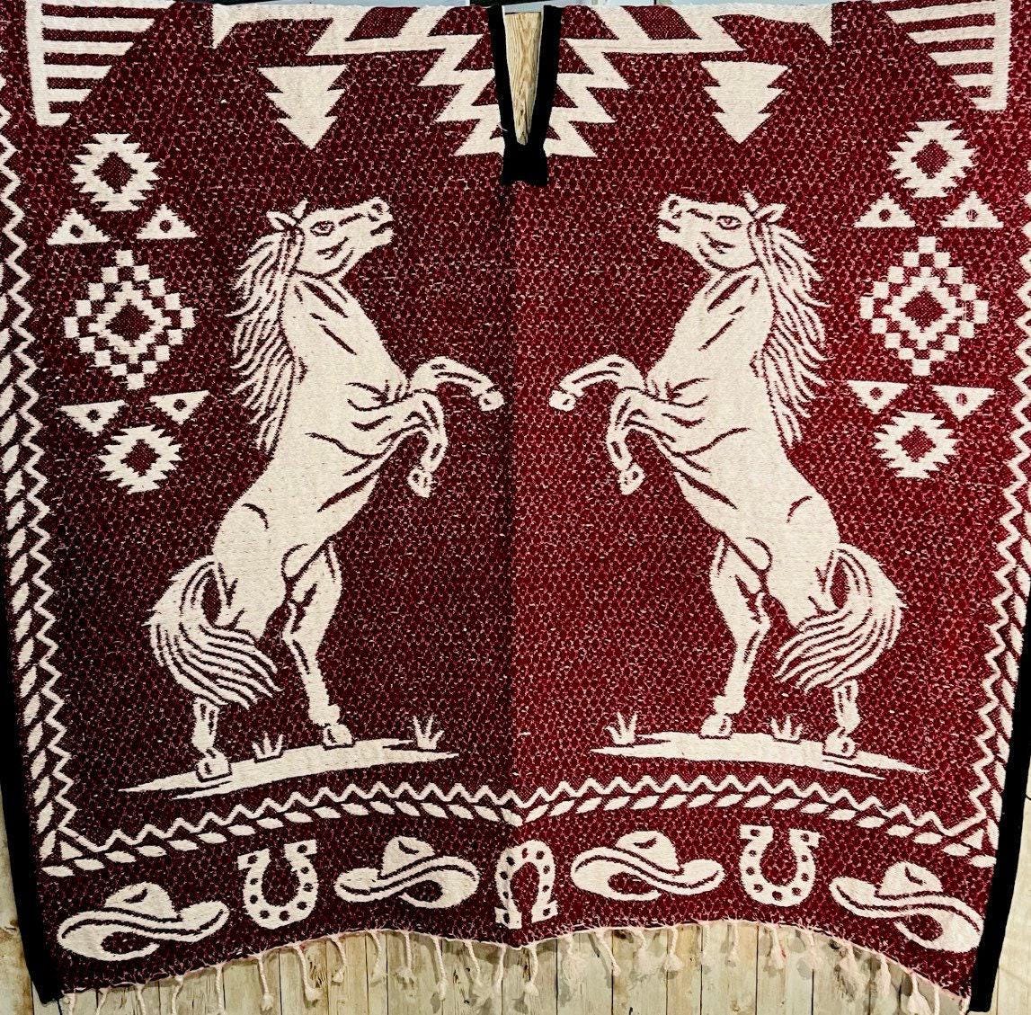Mexican Poncho Gavan Wild Horse Poncho Gavan Sarape Caballos Salvajes