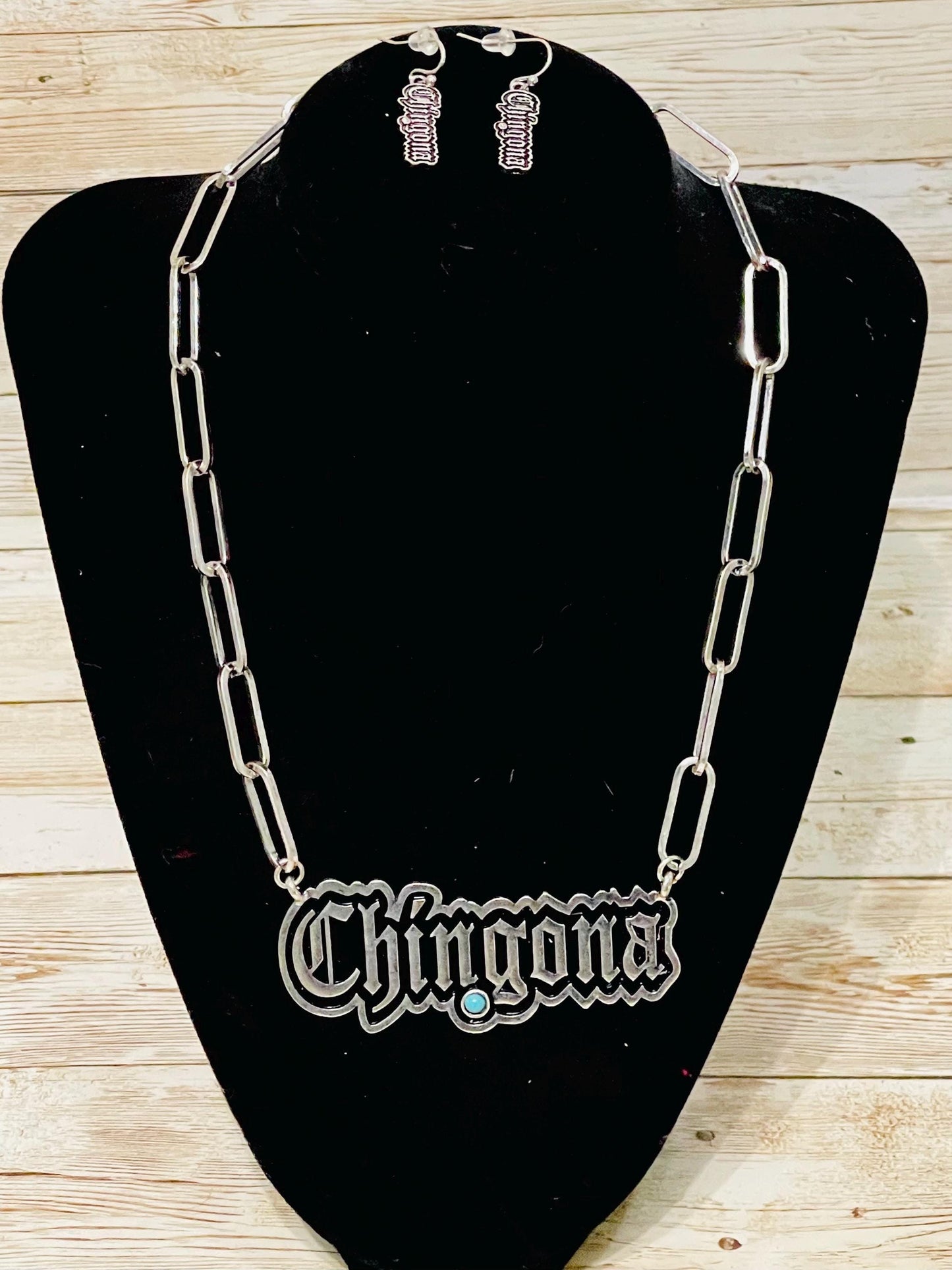 Chingona Necklace Pendant Set With Earrings Set De Cadena Y Aretes CHINGONA