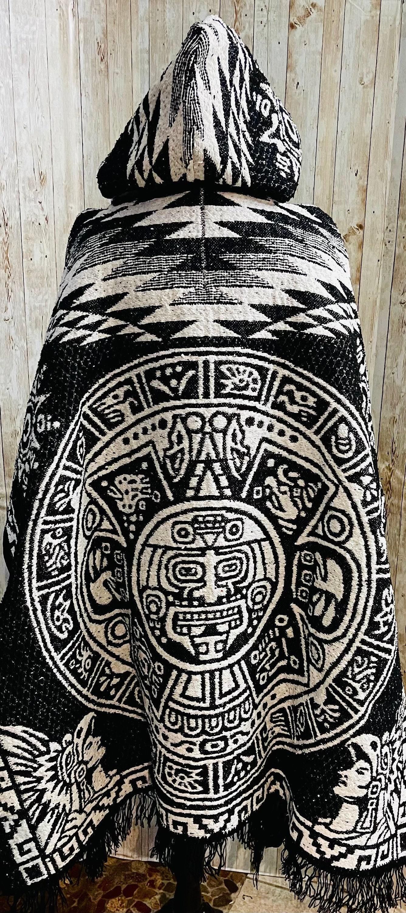 Mexican Poncho Gavan De Calendario Azteca con Gorro Mexican PONCHO Aztec Calendar with Hoodie