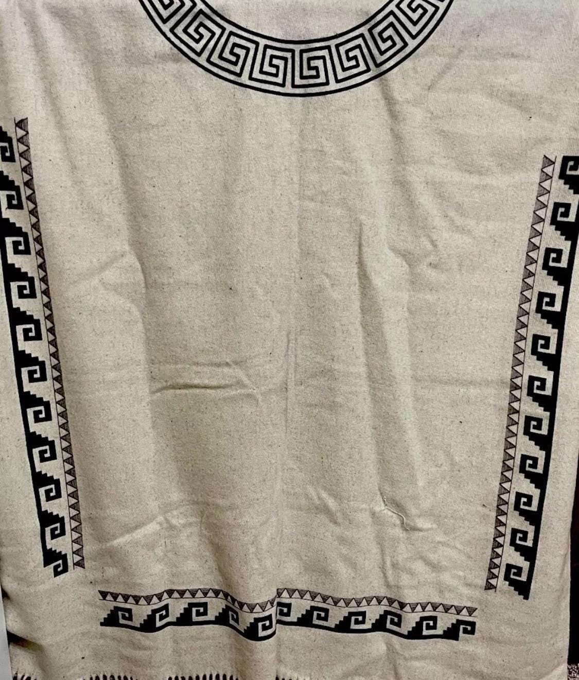 Mexican Aztec Warrior Wool PONCHO with Hoodie Poncho Mexicano De Lana Planchada Azteca Guerrero con Gorro