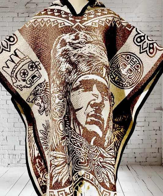 Mexican Double Sided Poncho Aztec and Jaguar Poncho Gavan Azteca con Jaguar Doble Vista