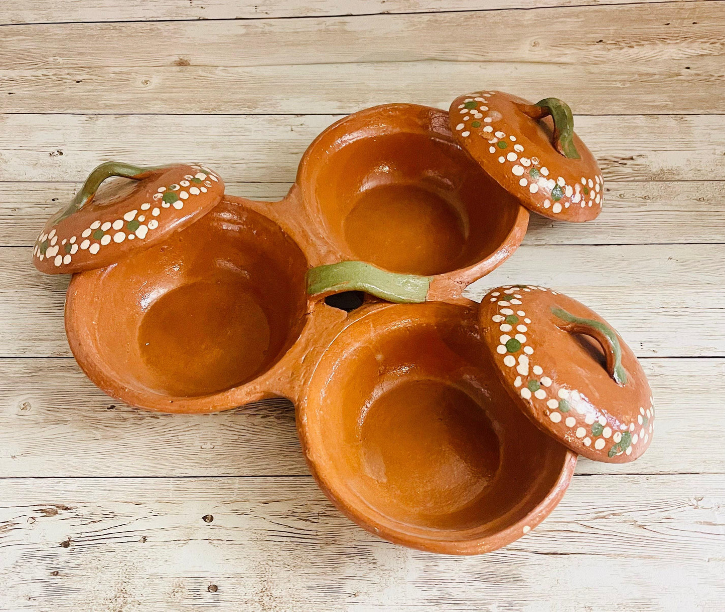 Terracotta Salsa Holder 2, 3 & 4 Trays with Lid Salsero de Barro con 2, 3 y 4 Cazuelitas con Tapa