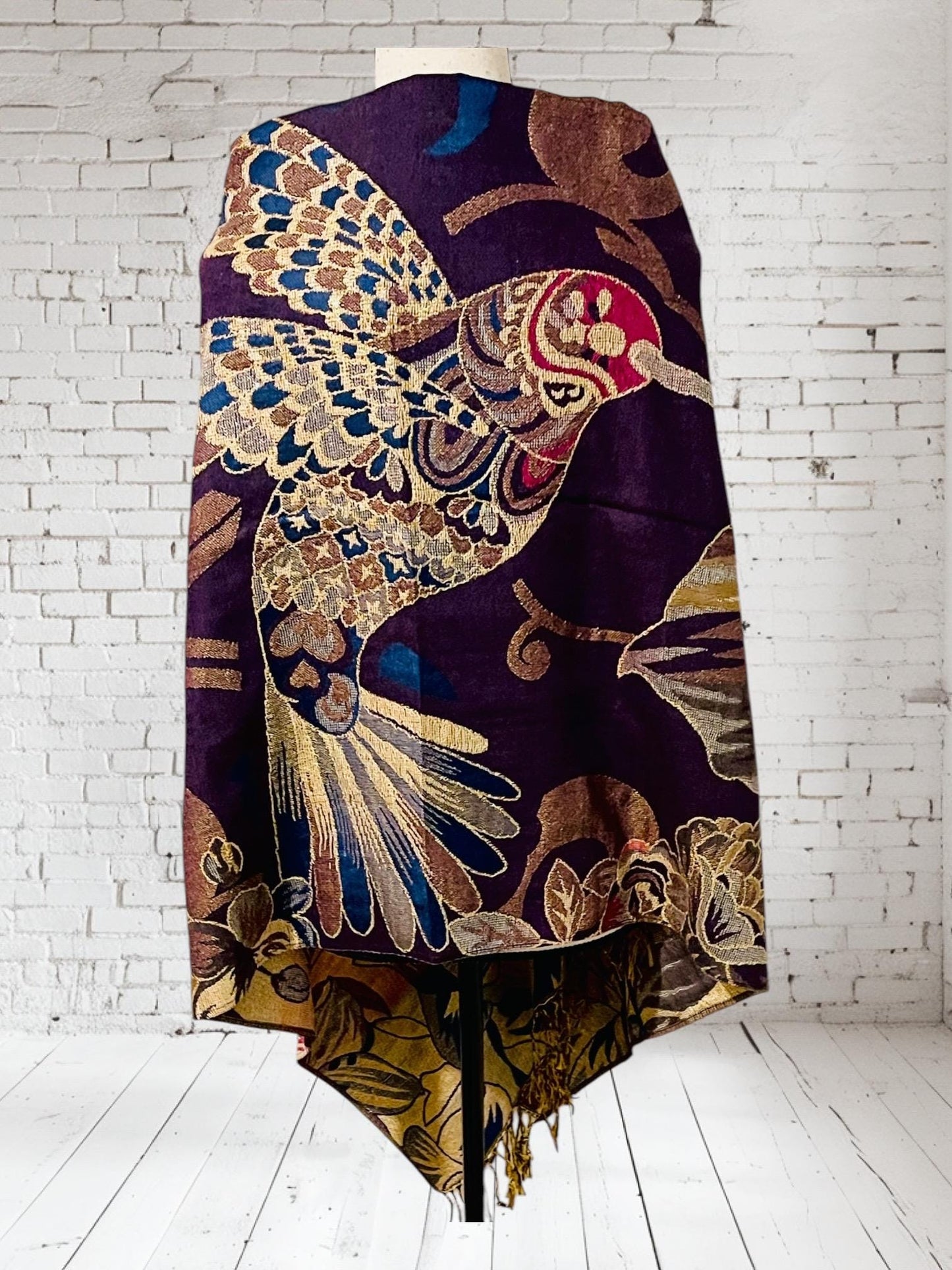 Artesenal Hummingbird Thin Shawl Wrap Reboso Pashima Artesanal Mexicano Delgado de Colibri