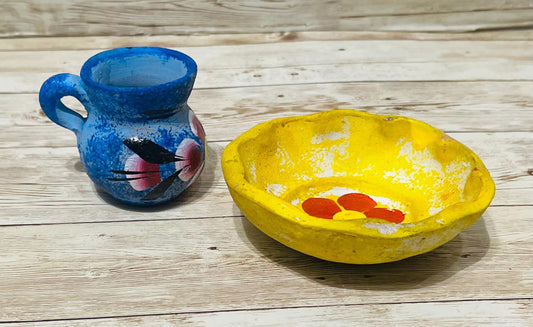 1 Platito y 1 Tazita de Barro Mexicano Chico 1 Small Mexican Clay Plate and 1 Terra Cota Clay Cup