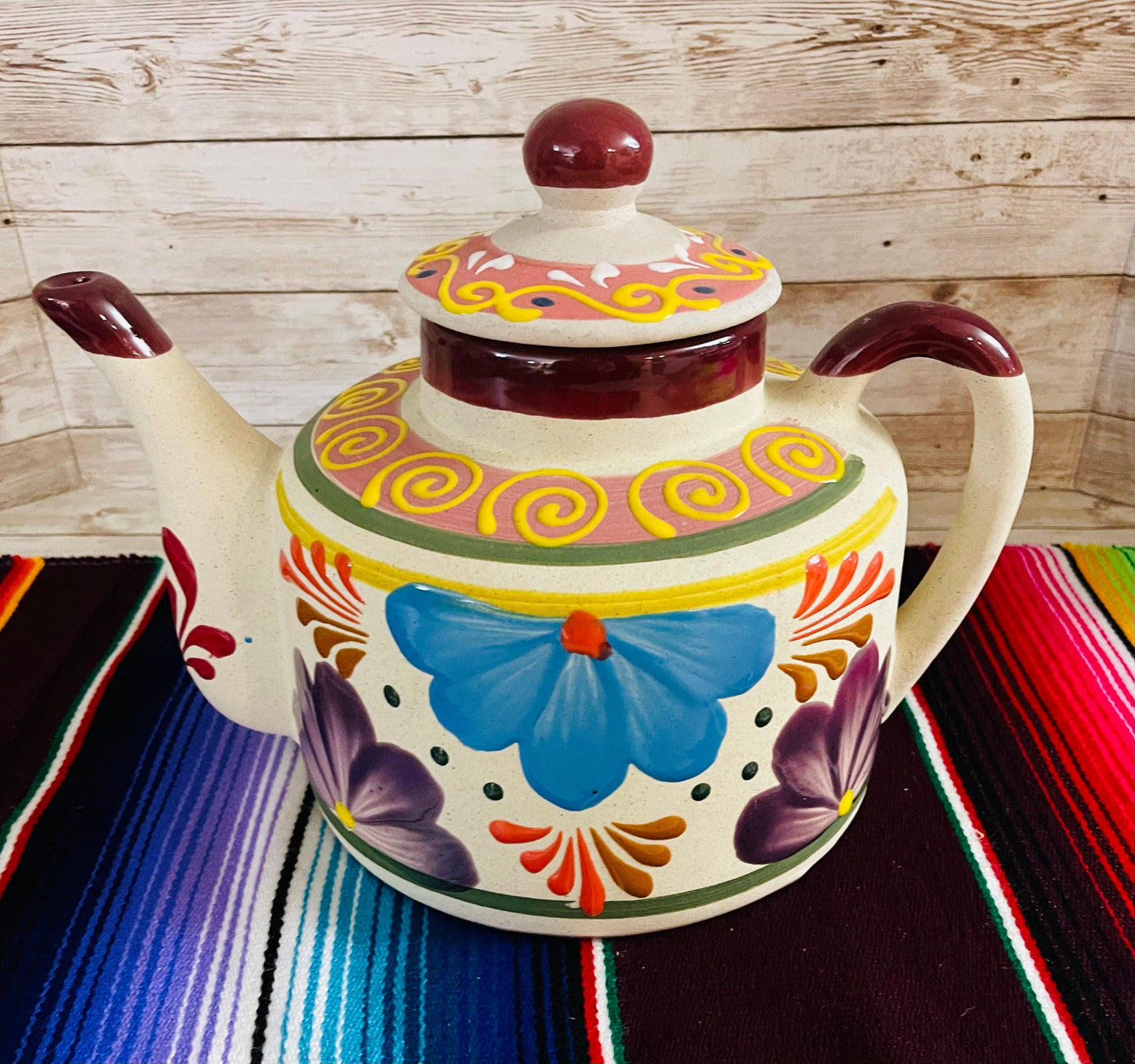Terra Cotta Mexican Art Pottery CoffeeTea Pot Jarra Lechera Cafetera Artesanal Mexicana Engove