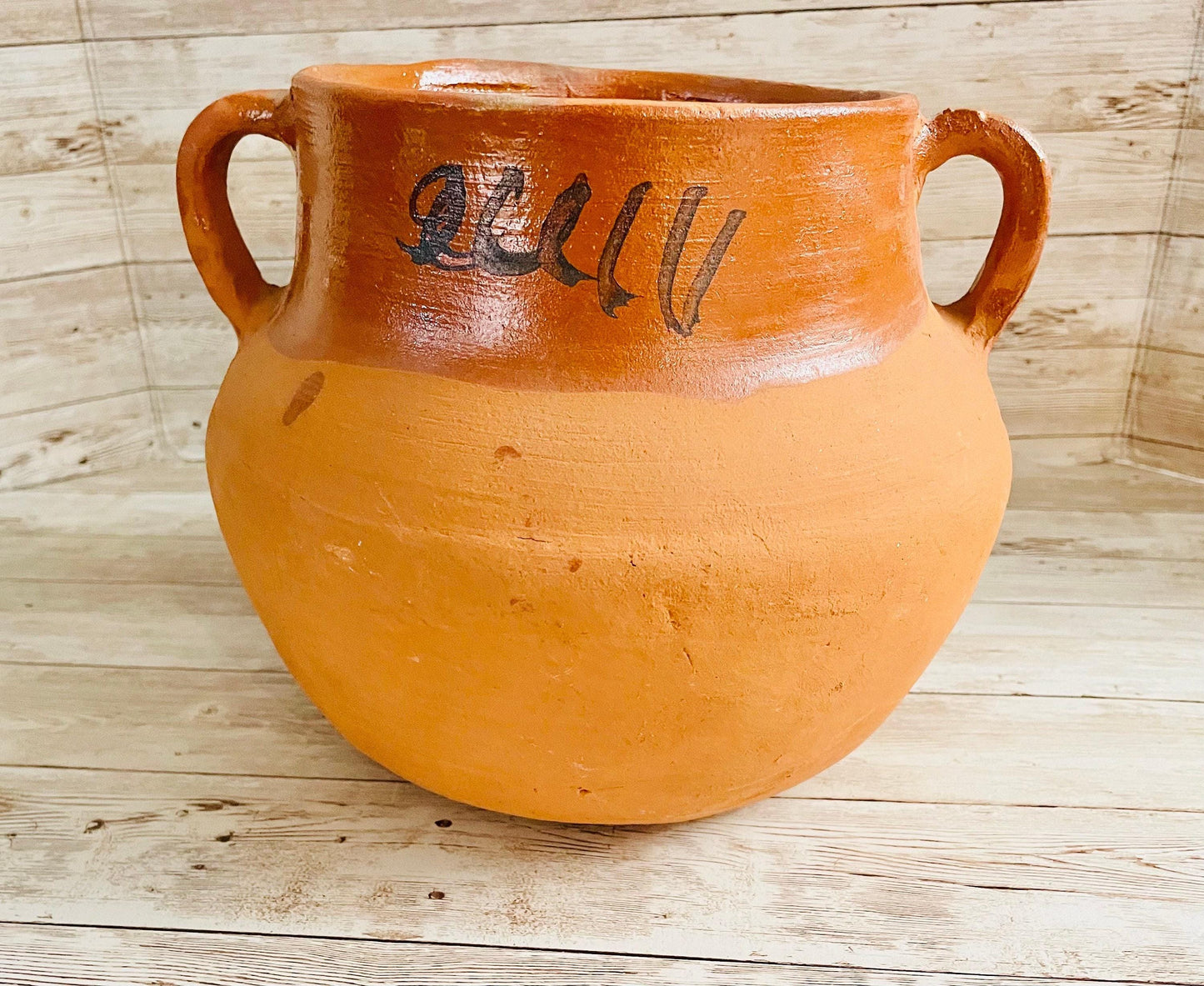 Olla de Barro Mexicana Frijolera Decorada Terra Cota Clay Pot