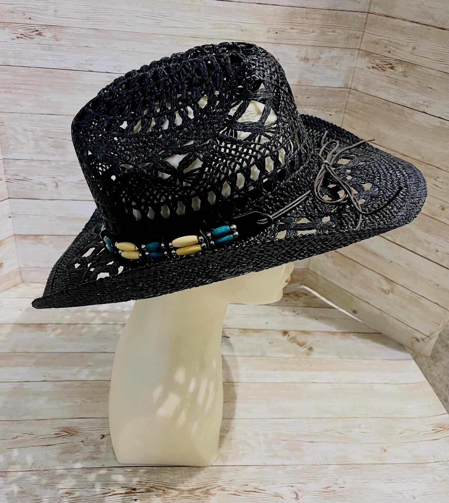 Black Cowboy Hat One Size Sombrero Negro Vaquero con Toquilla