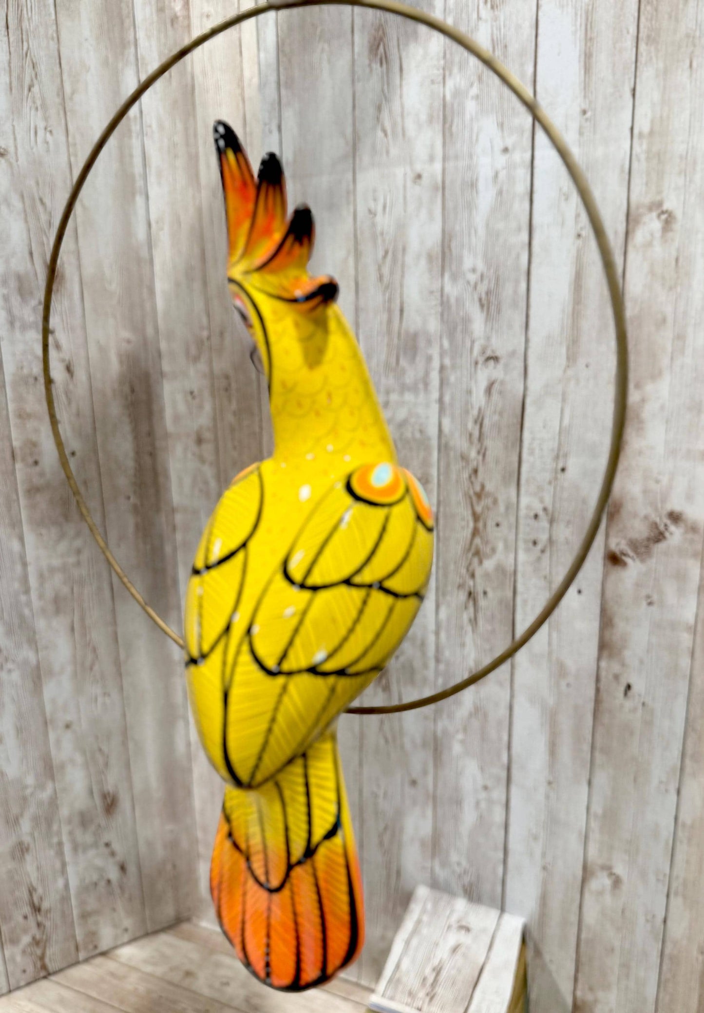 Hanging Exotic Bird in Ring Mexican Pottery Ceramic Pajaro De Cerámica