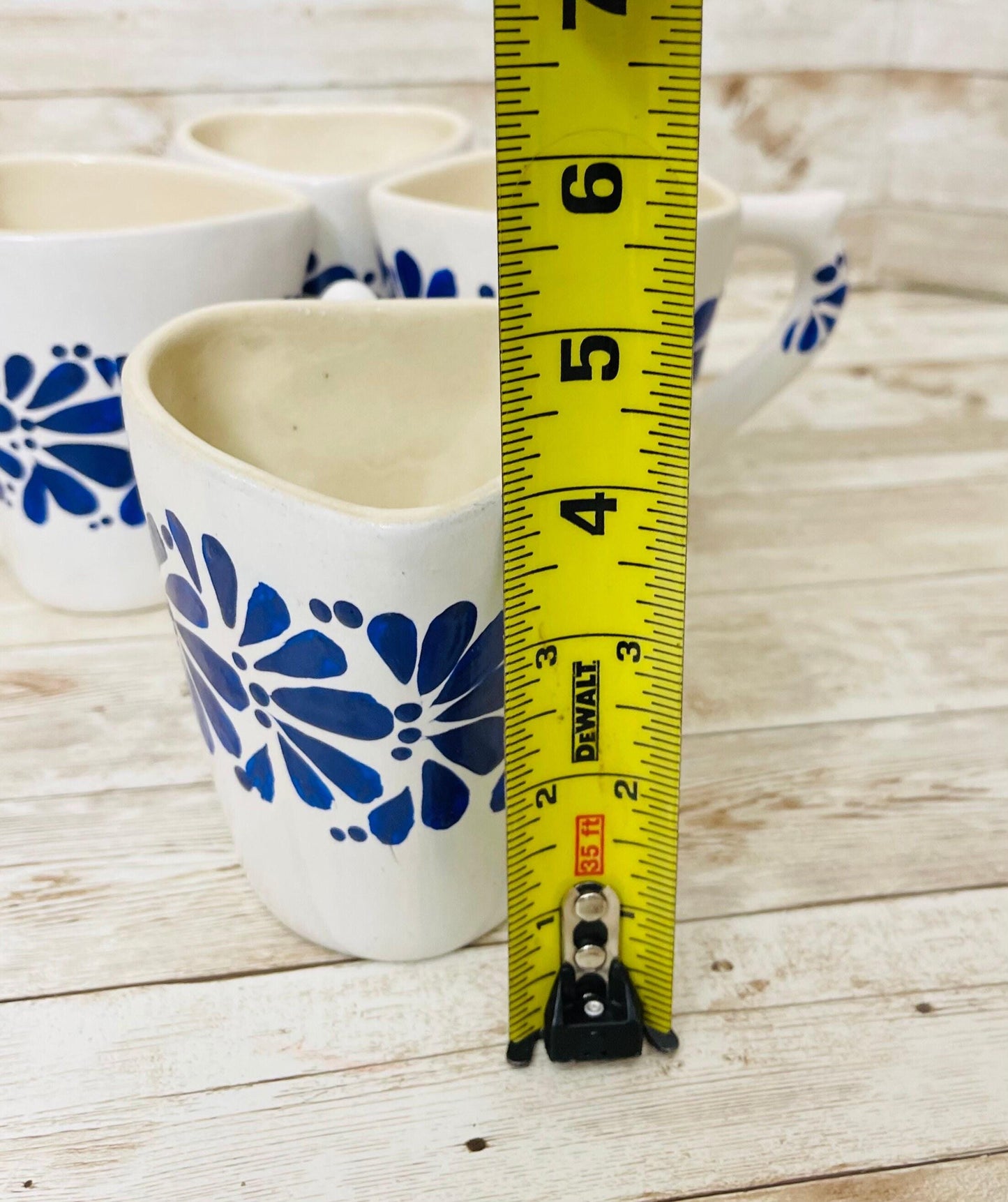 4x Mexican Ceramic Heart Shaped Pottery Cups 4x Tazas de Ceramica Mexicanas en Forma de Corazon