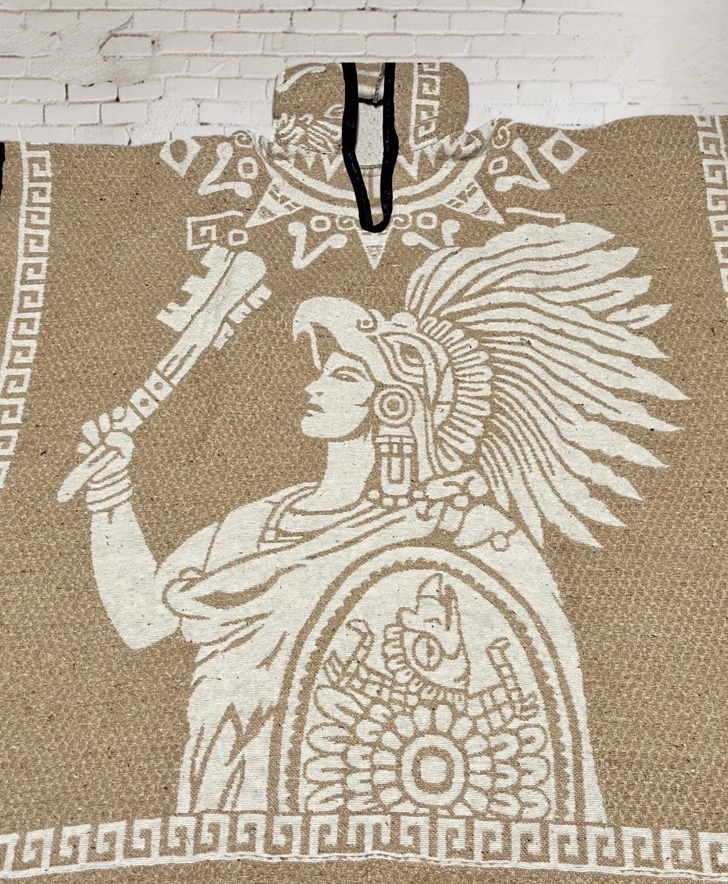 Poncho Azteca con Guerrero y Escudo Nacional Double Sided Aztec Calendar Poncho