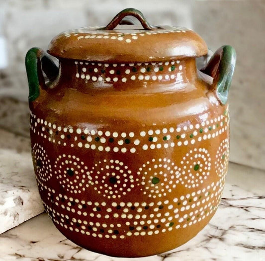 Olla de Barro Decorada con Tapa Clay Pot with lid Fits Up To 2 Kg Terracota Pot