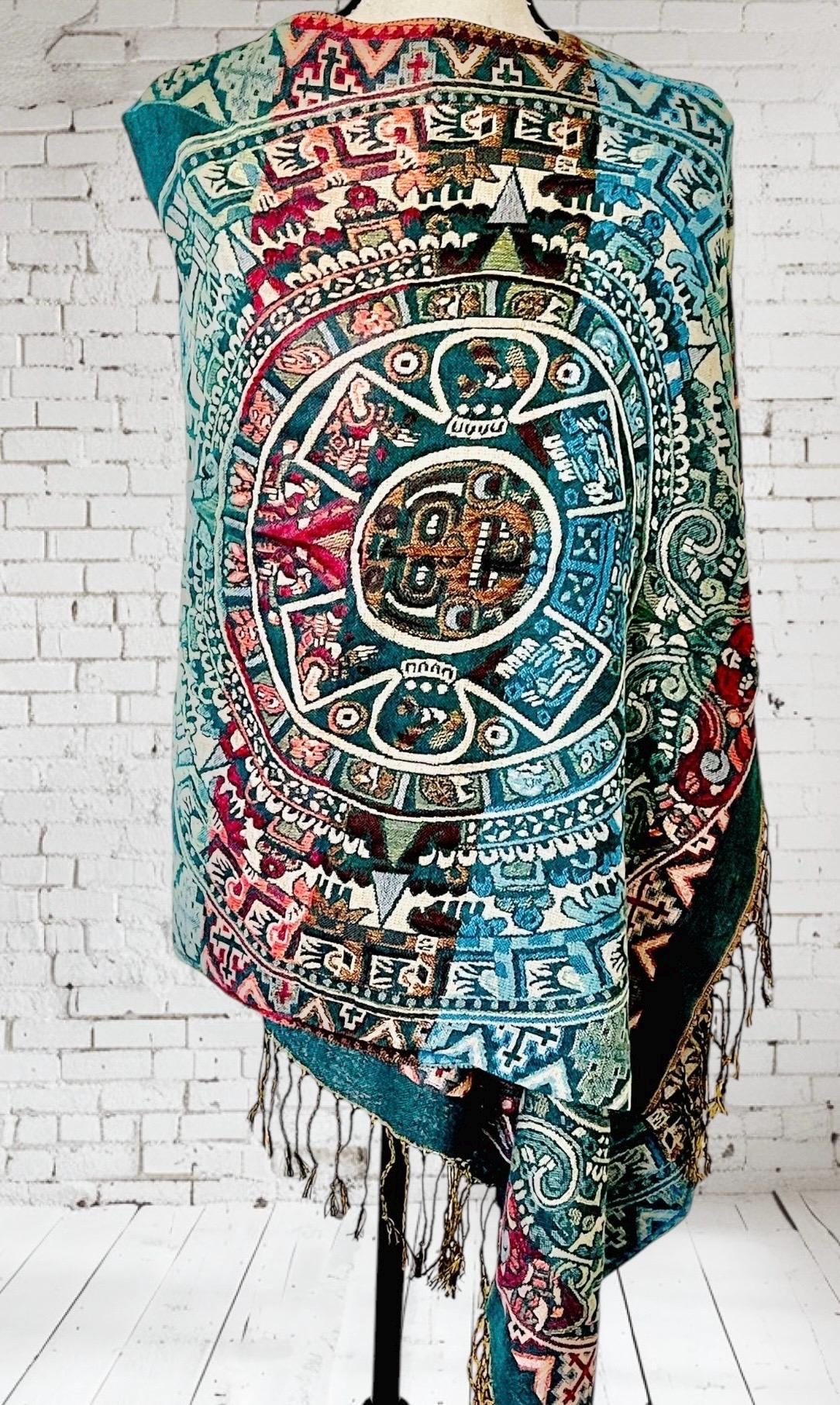 Maya Calendar Mexican Thin Shawl Wrap Reboso Mexicano de Calendario Maya/Azteca Delgado