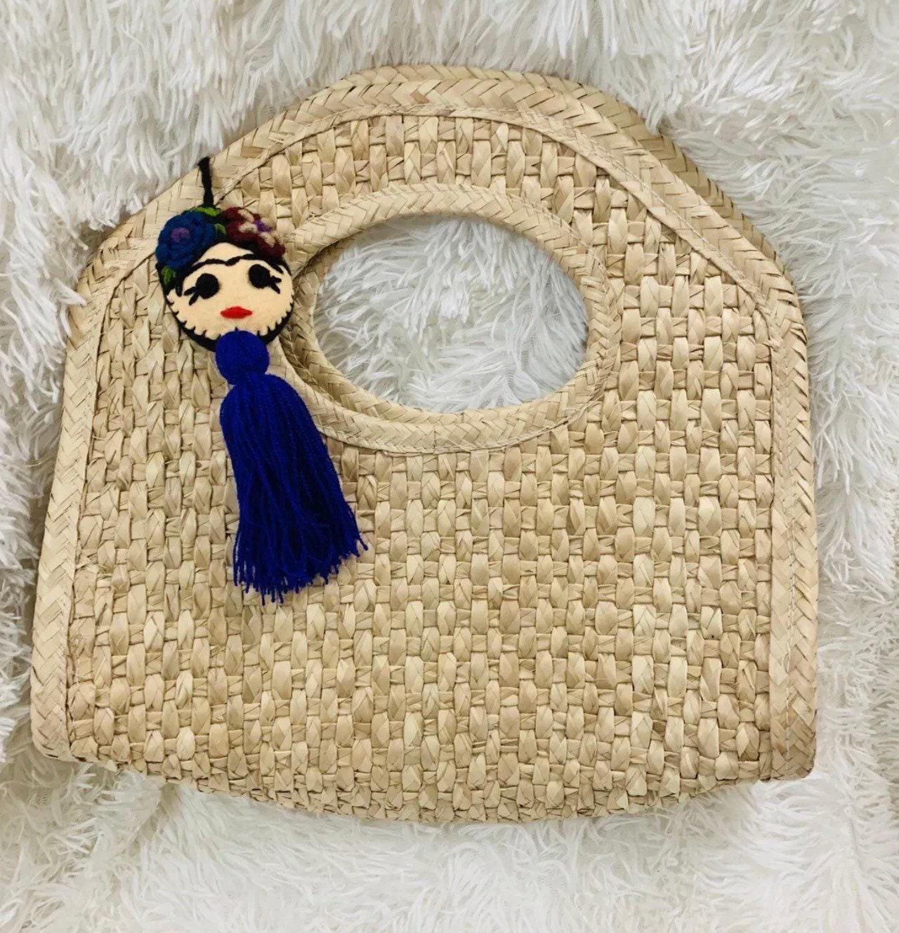Mexican Artesanal Palm Leaf Beach Tote Bag Bolsa Mexicana Artesanal de Palma con Pompom