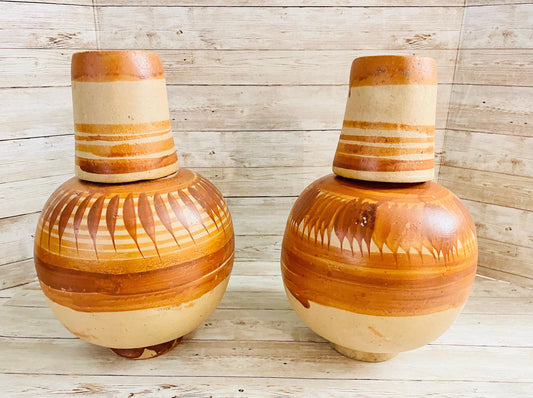 2x Mexican Clay WaterJug & Cup 2 Botellónes Garrafón de Barro con Tapa Mexicano