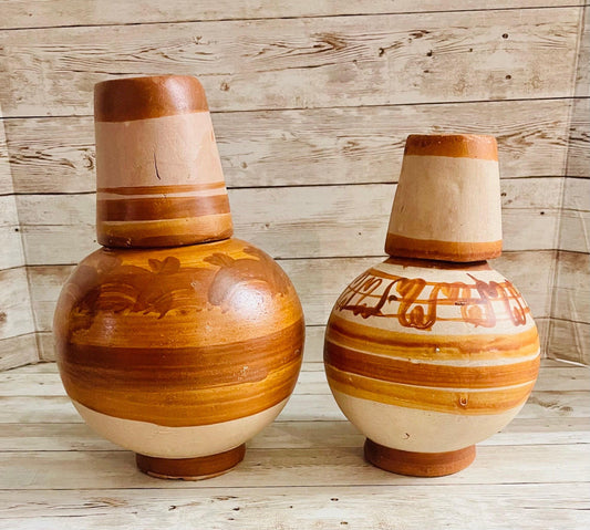 2x Mexican Clay WaterJug & Cup 2 Botellónes Garrafón de Barro con Tapa Mexicano