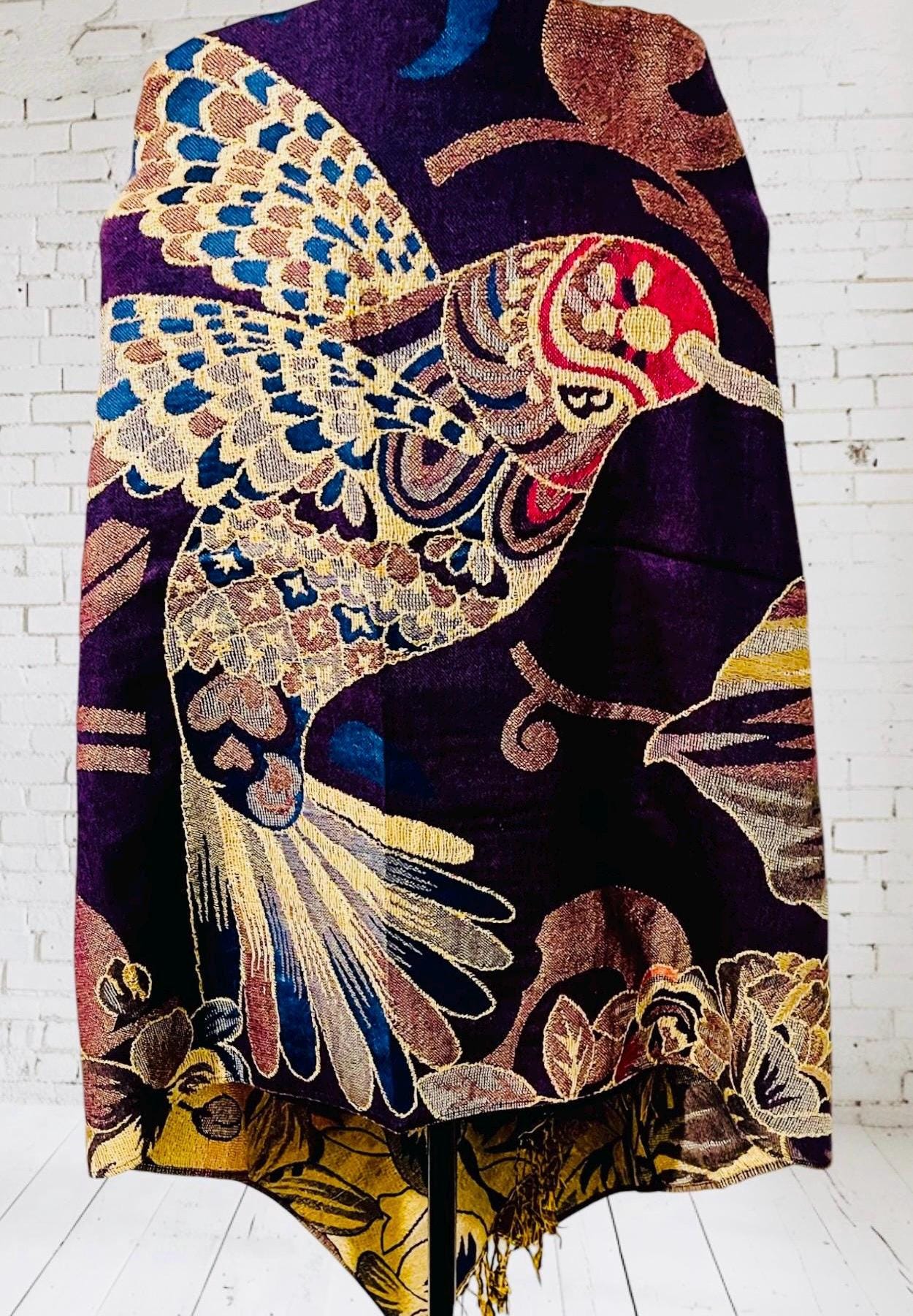 Artesenal Hummingbird Thin Shawl Wrap Reboso Pashima Artesanal Mexicano Delgado de Colibri