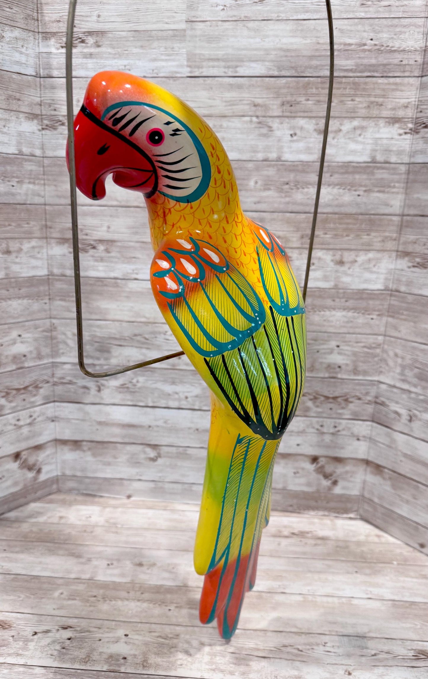 Hanging Exotic Bird in Ring Mexican Pottery Ceramic Pajaro De Cerámica