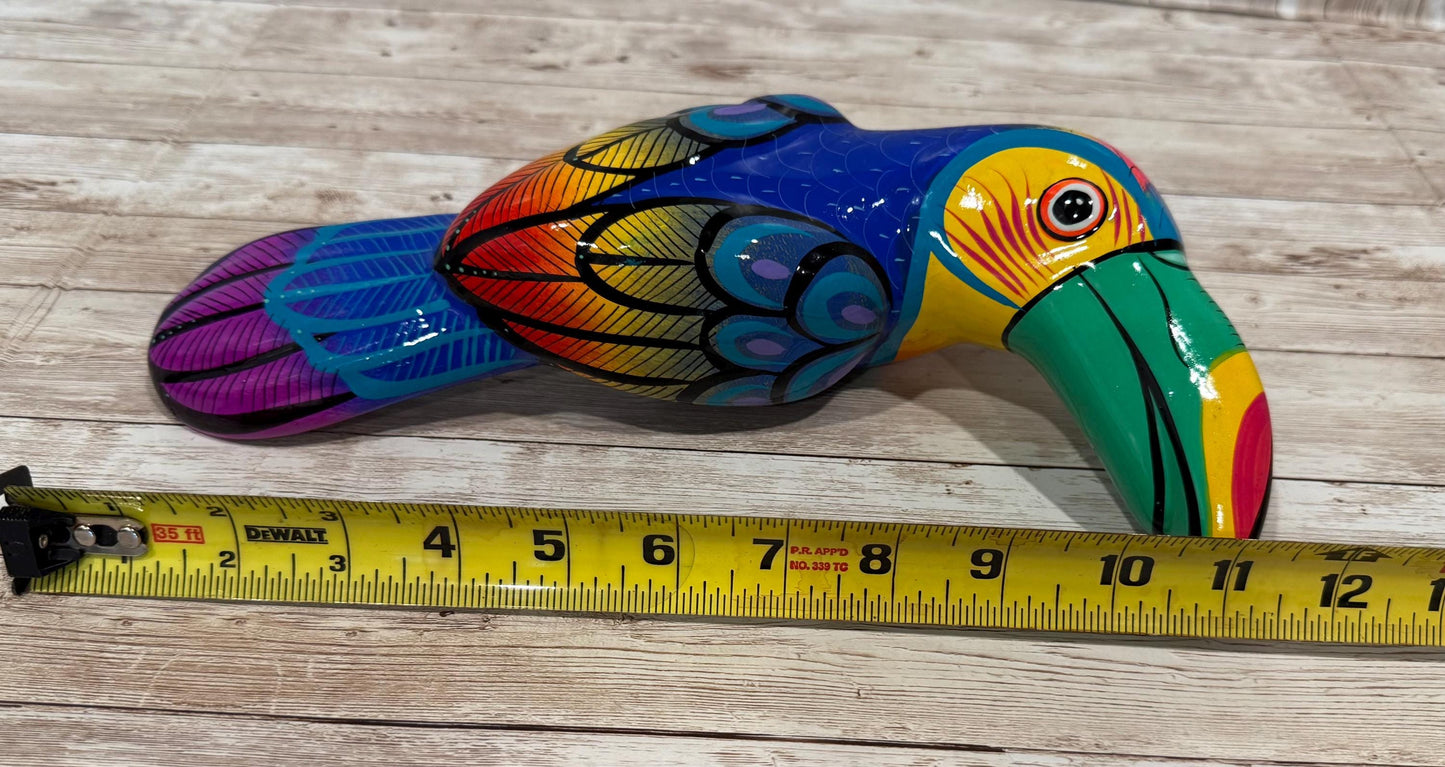 Hanging Exotic Bird in Ring Mexican Pottery Ceramic Pajaro De Cerámica