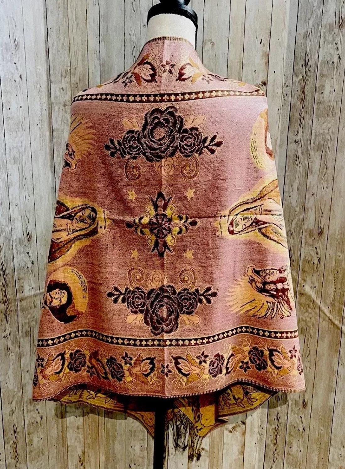 Virgin Mary Mexican Shawls Rebosos Wraps Rebosos de La Virgen Maria con Emiliano Zapata y Montezuma