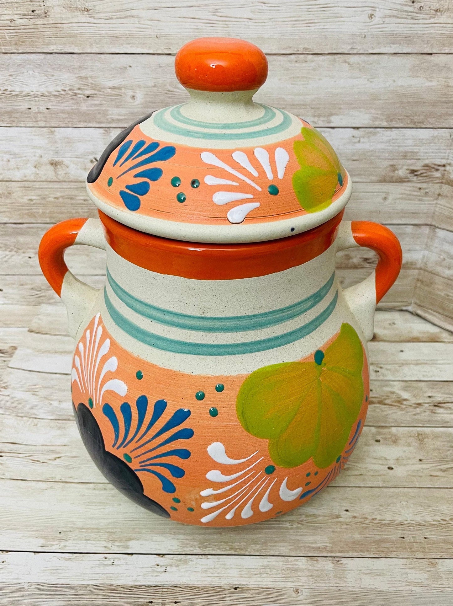 Olla de Barro Frijolera con Tapa Terra Cota Pot with lid Fits Up To 128 Fl. Oz