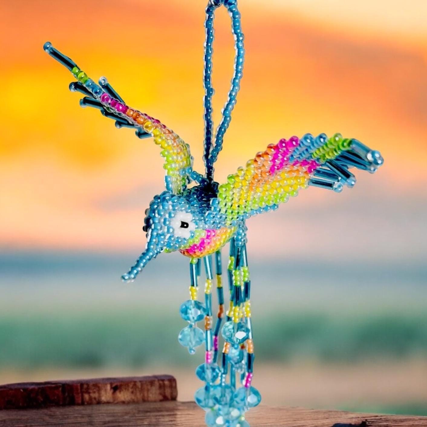 Mexican Chaquira Hummingbird Keychain Ornament Colibrí Hecho en Chaquira