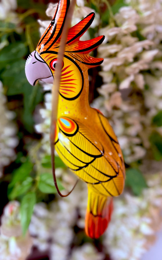Hanging Exotic Bird in Ring Mexican Pottery Ceramic Pajaro De Cerámica