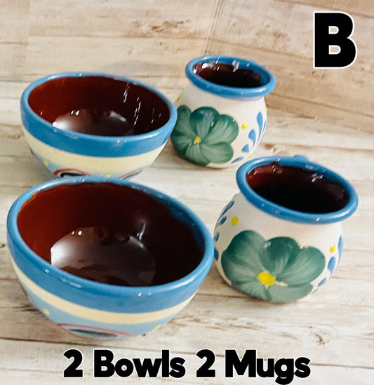 Terra Cota Mexican Clay Bowls with Mugs Platos de Barro con Tazas Engove