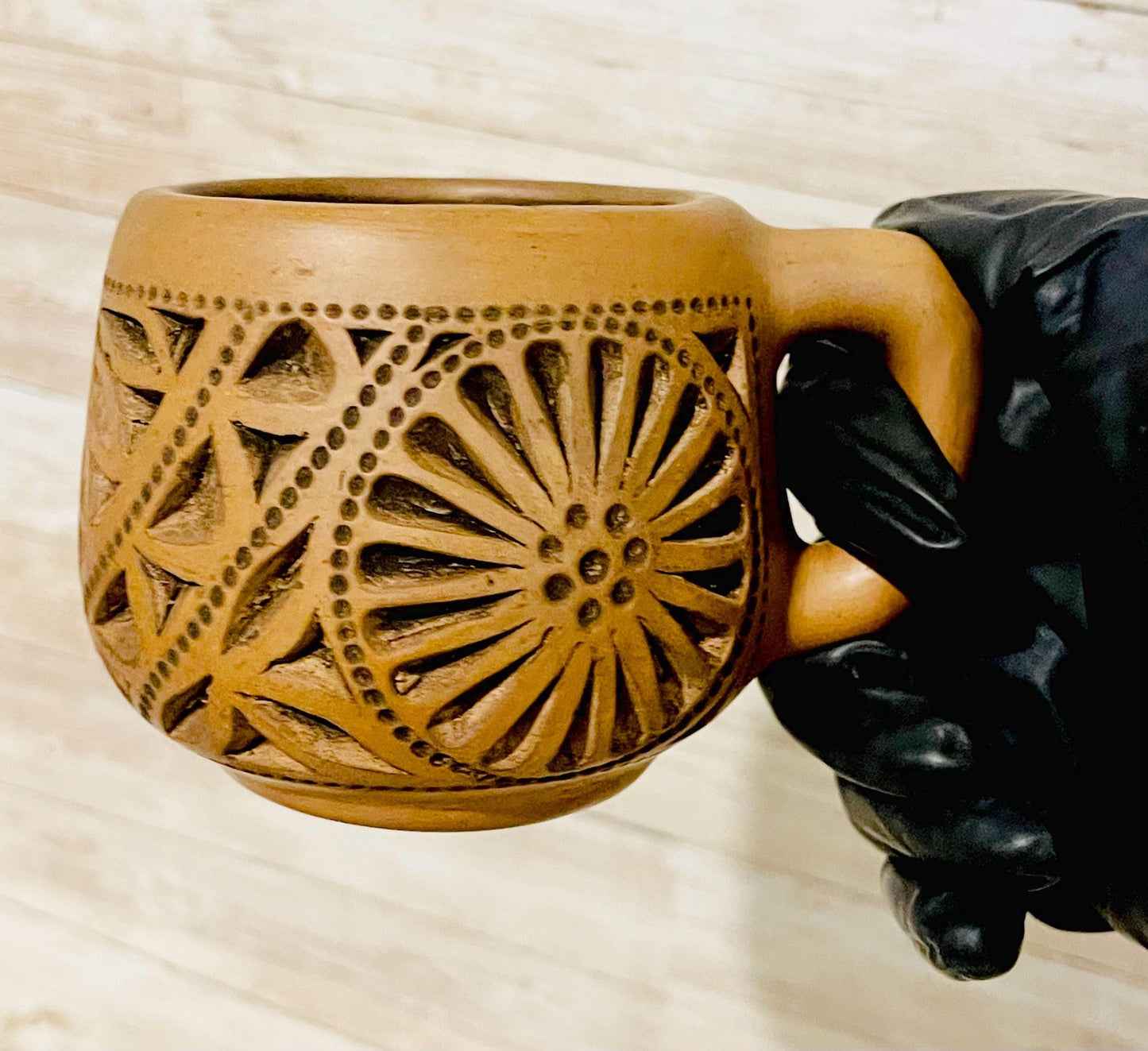 4X Mexican Artesanal Brown Clay Mexican Mugs Cups 4 Tazas Mexicanas Caladas de Barro Cafe de Oaxaca