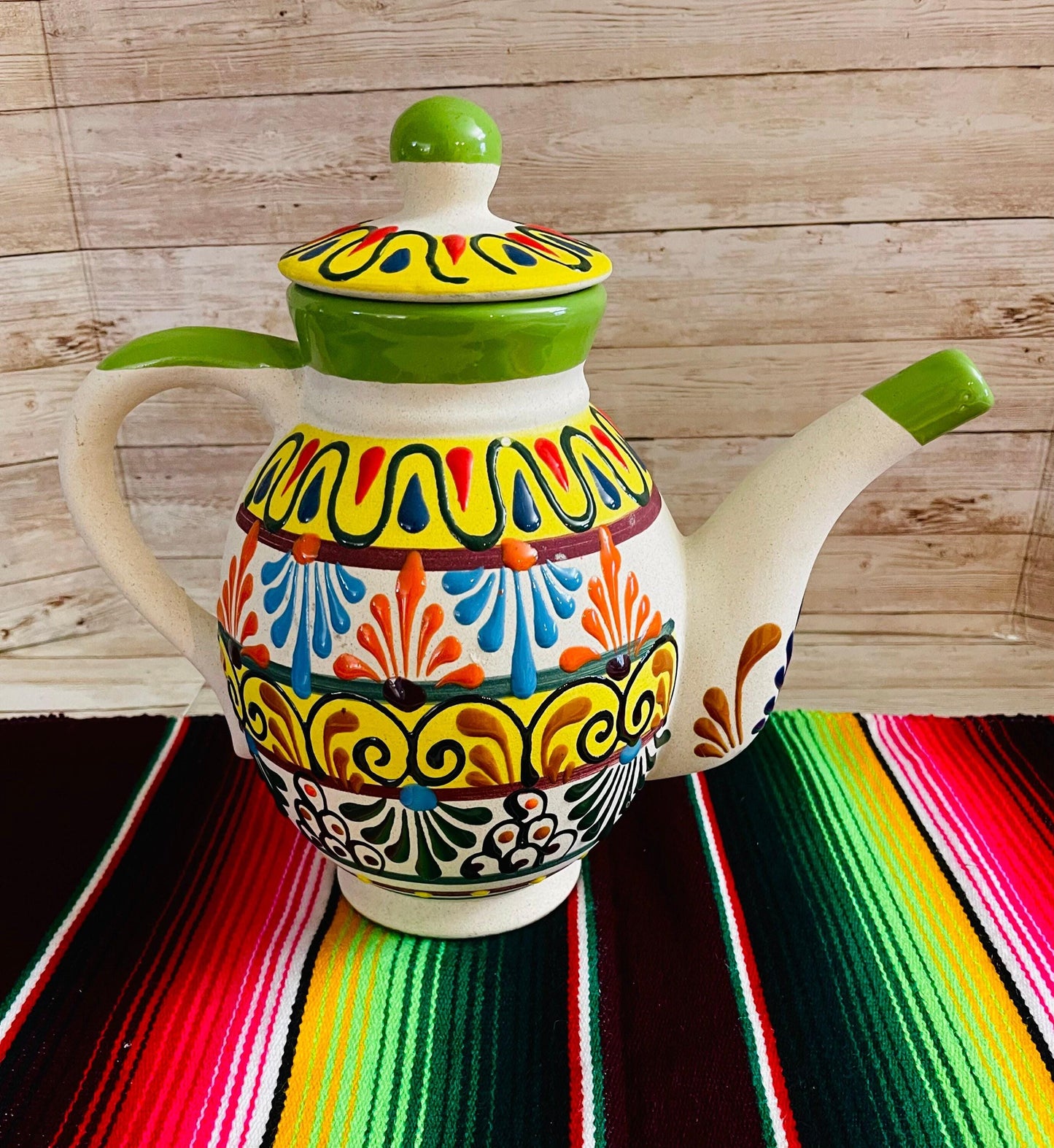 Terra Cotta Mexican Art Pottery CoffeeTea Pot Jarra Lechera Cafetera Artesanal Mexicana Engove