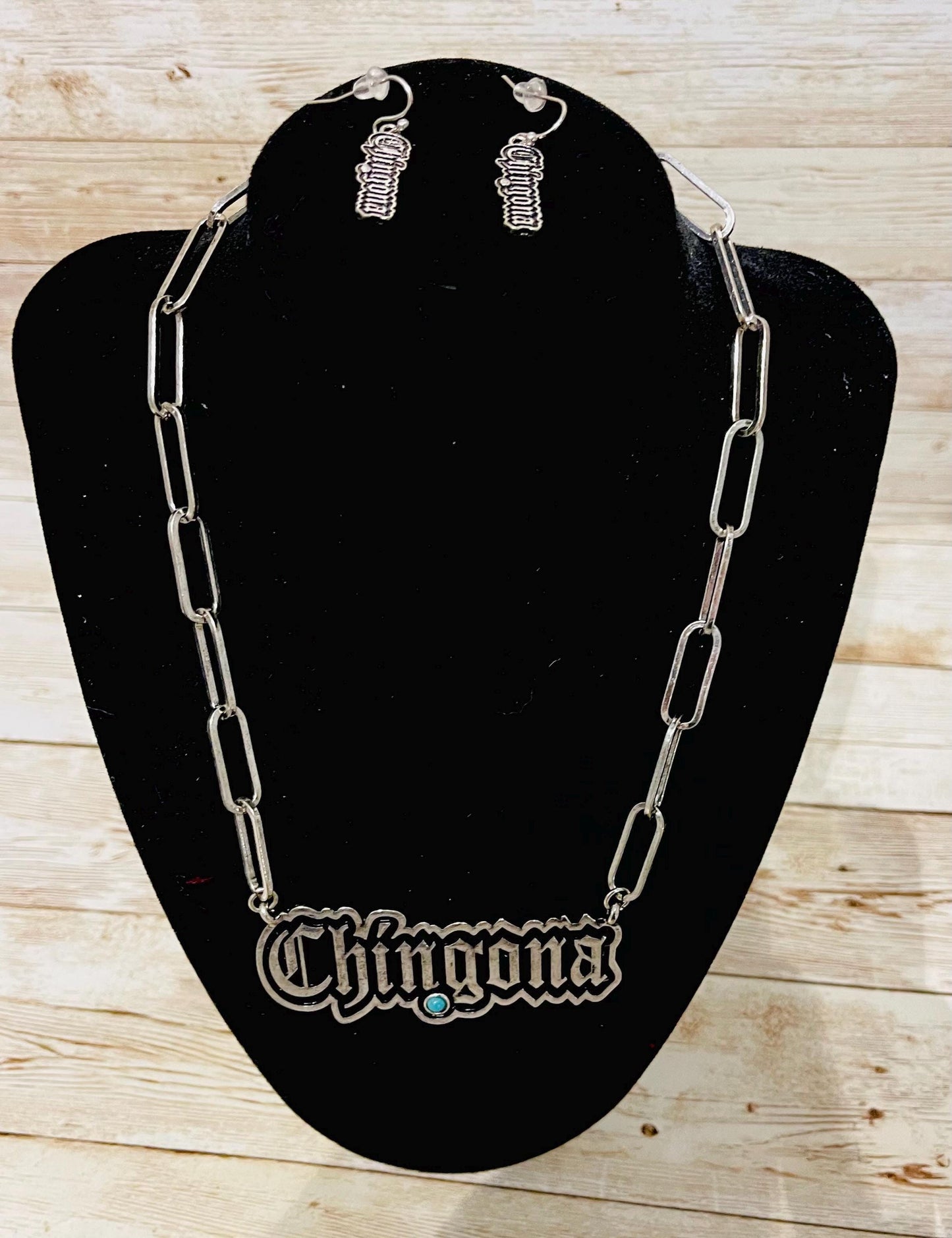 Chingona Necklace Pendant Set With Earrings Set De Cadena Y Aretes CHINGONA