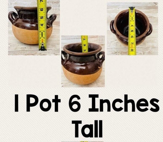 Olla de Barro Vidriado Chocolatera con 1 Molinillo de Madera Terra Cota Hot Chocolote Pot 6 inches Tall & 1  Wood Hot Chocolate Grinder