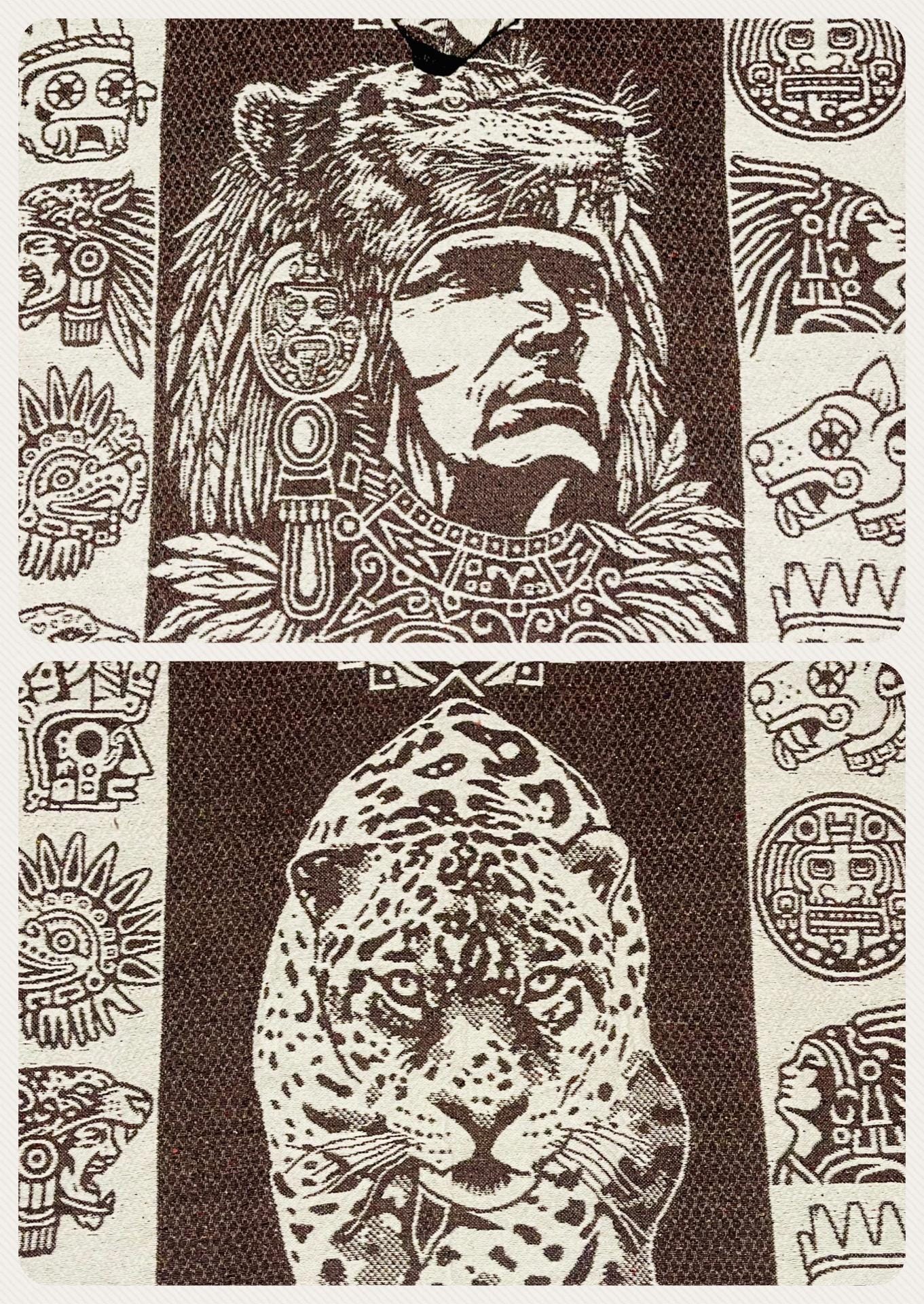 Mexican Double Sided Poncho Aztec and Jaguar Poncho Gavan Azteca con Jaguar Doble Vista