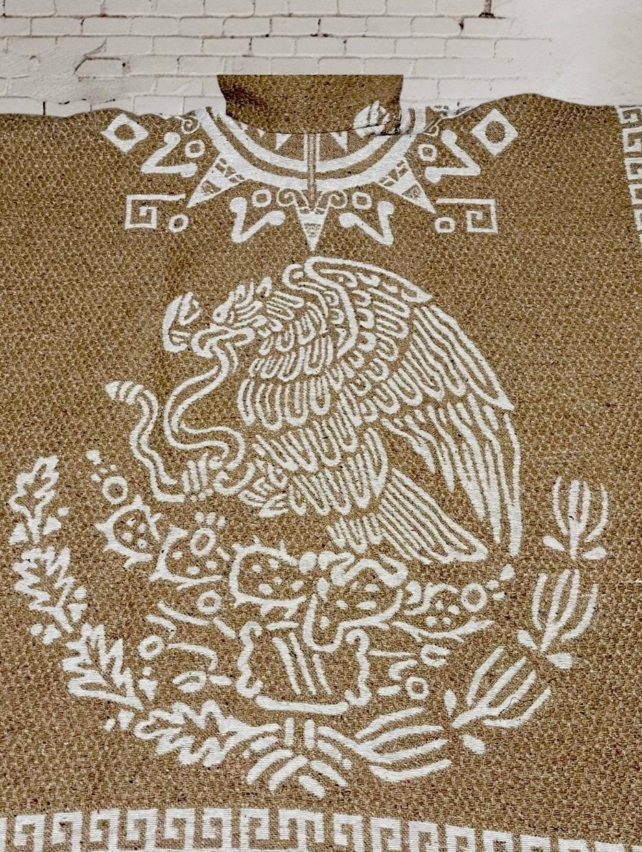 Poncho Azteca con Guerrero y Escudo Nacional Double Sided Aztec Calendar Poncho