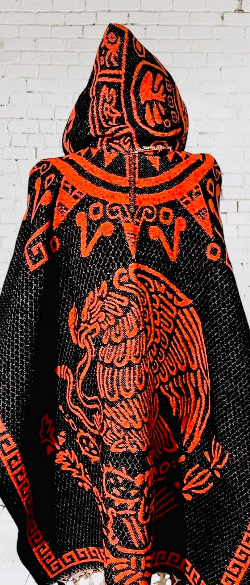 Poncho Azteca con Guerrero y Escudo Nacional Double Sided Aztec Calendar Poncho