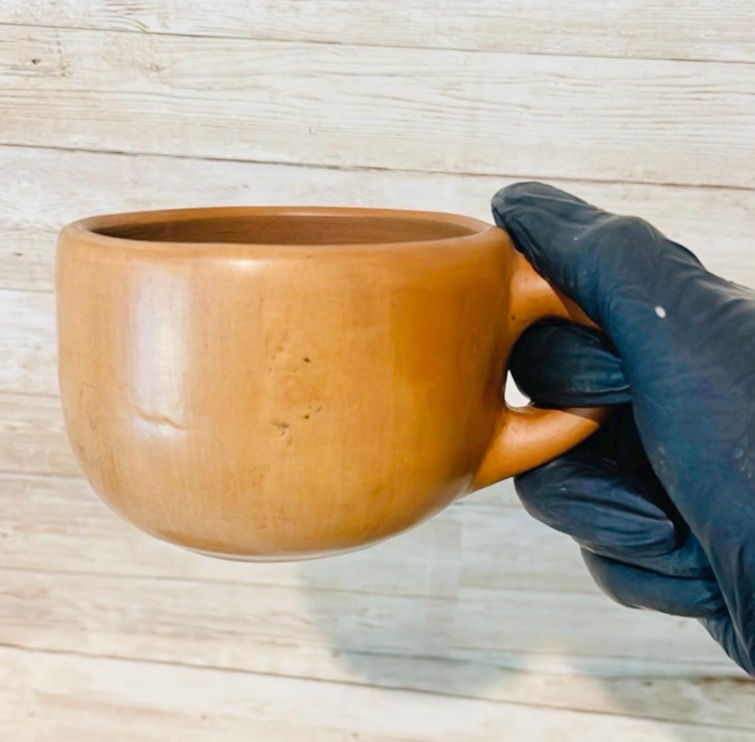 Brown Oaxacan Mexican Clay Cups Set with 2 Cups & 2 Plates 2 Tazas de Barro Cafe Artesanal de de Oaxaca Artesanales con 2 Platos